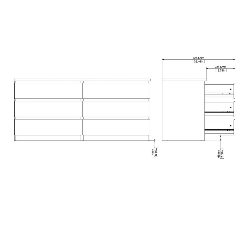 Naia Wide Chest of 6 Drawers in White