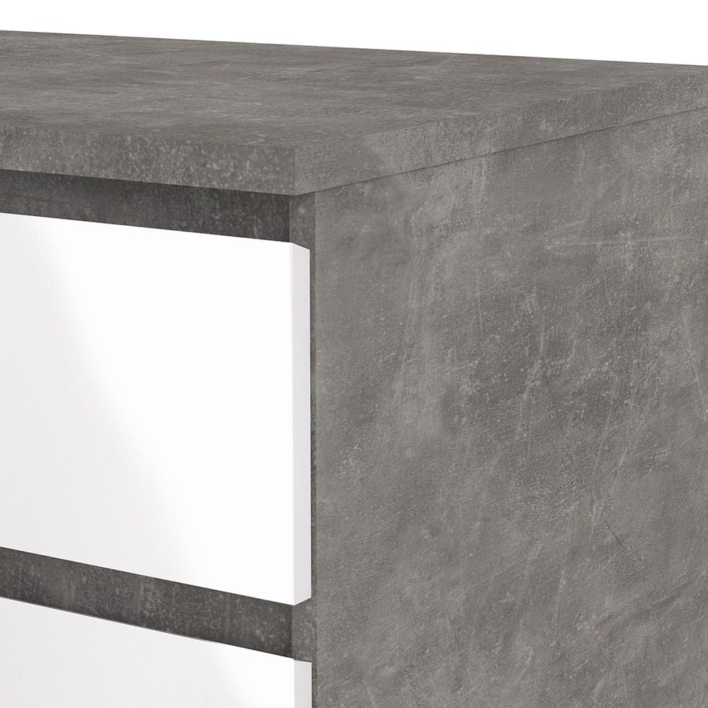 Wide Concrete Grey and White High Gloss 6 Drawer Chest