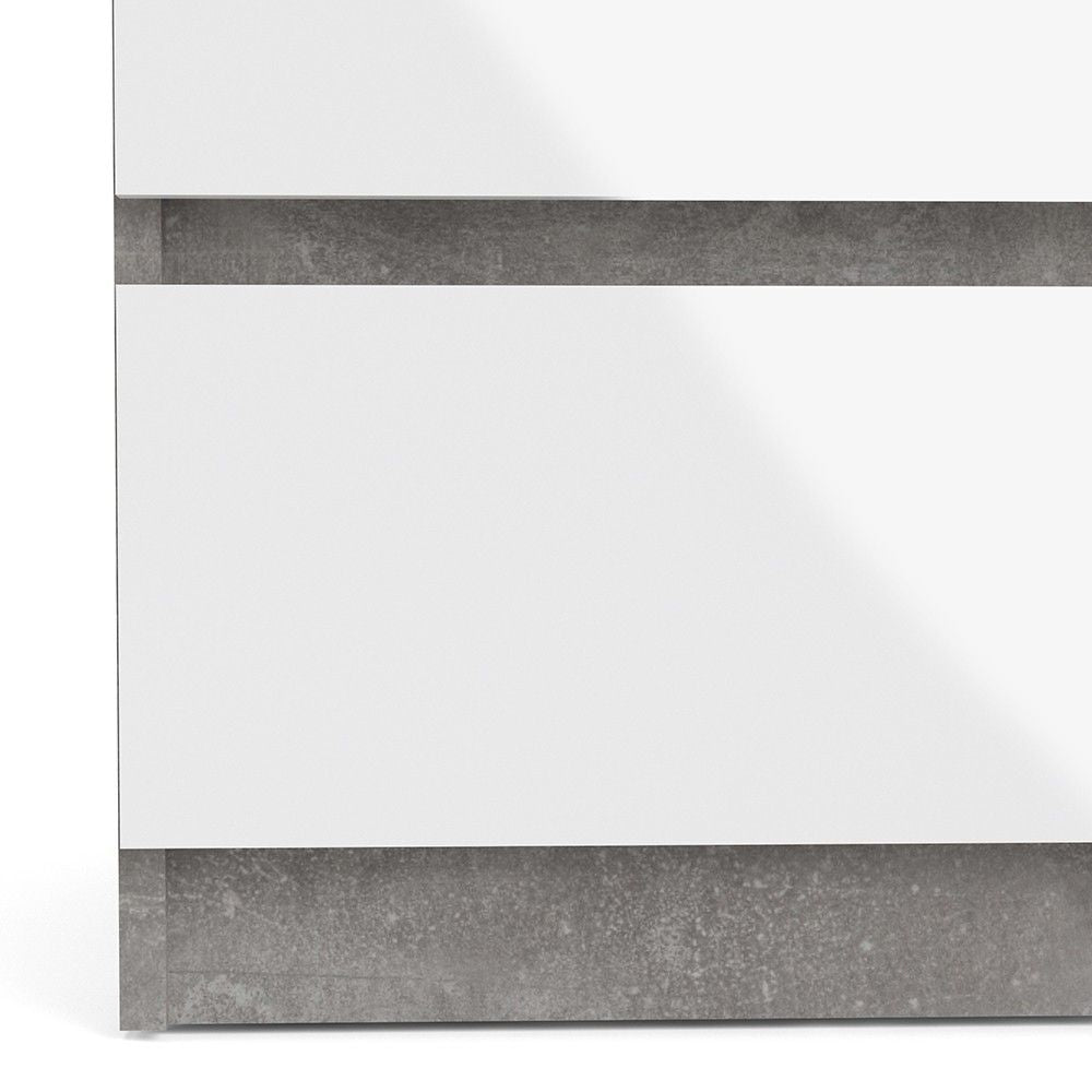 Wide Concrete Grey and White High Gloss 6 Drawer Chest