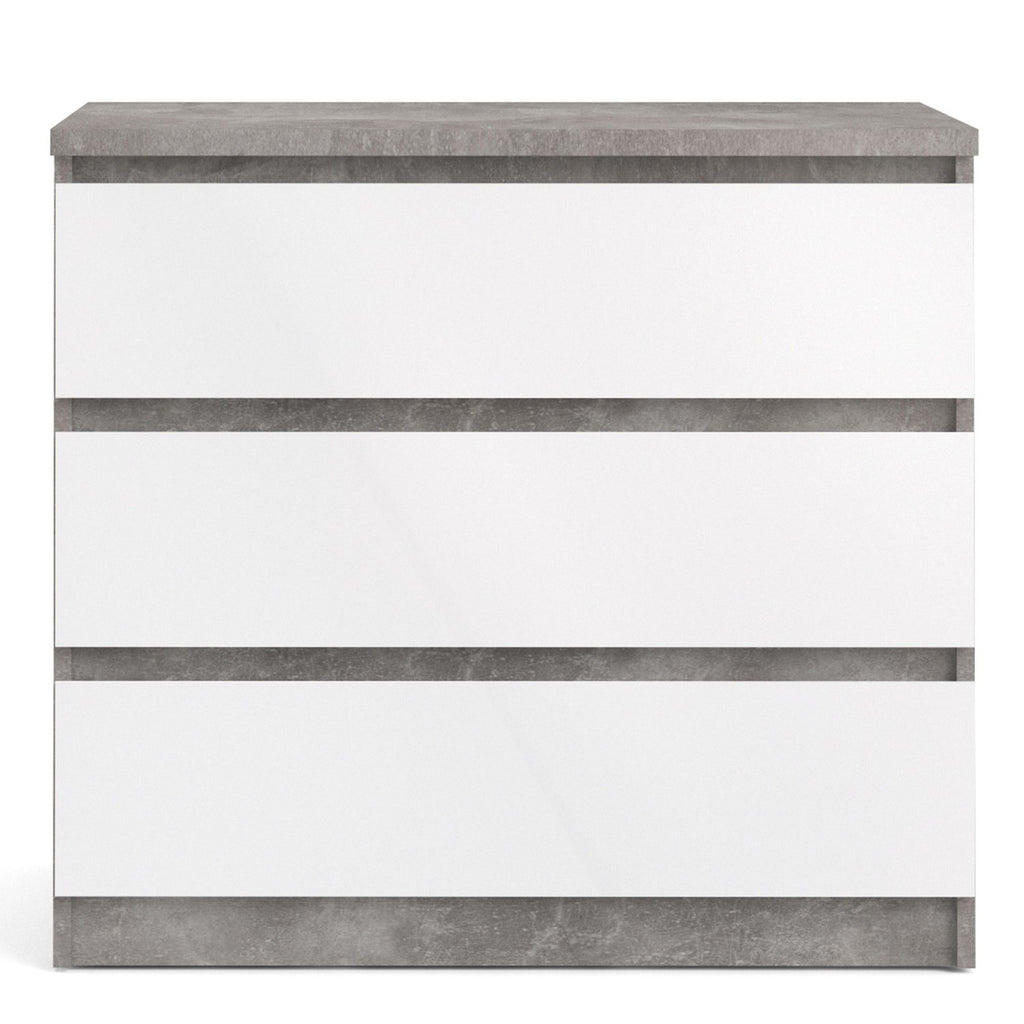 Wide Concrete and White 3 Drawer Chest With Recessed Handles