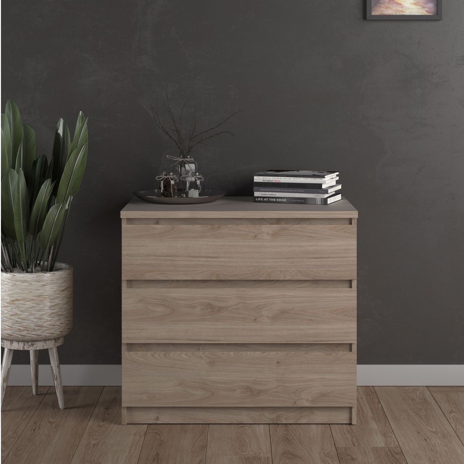 Small Chest of 3 Drawers in Jackson Hickory Oak Effect Finish