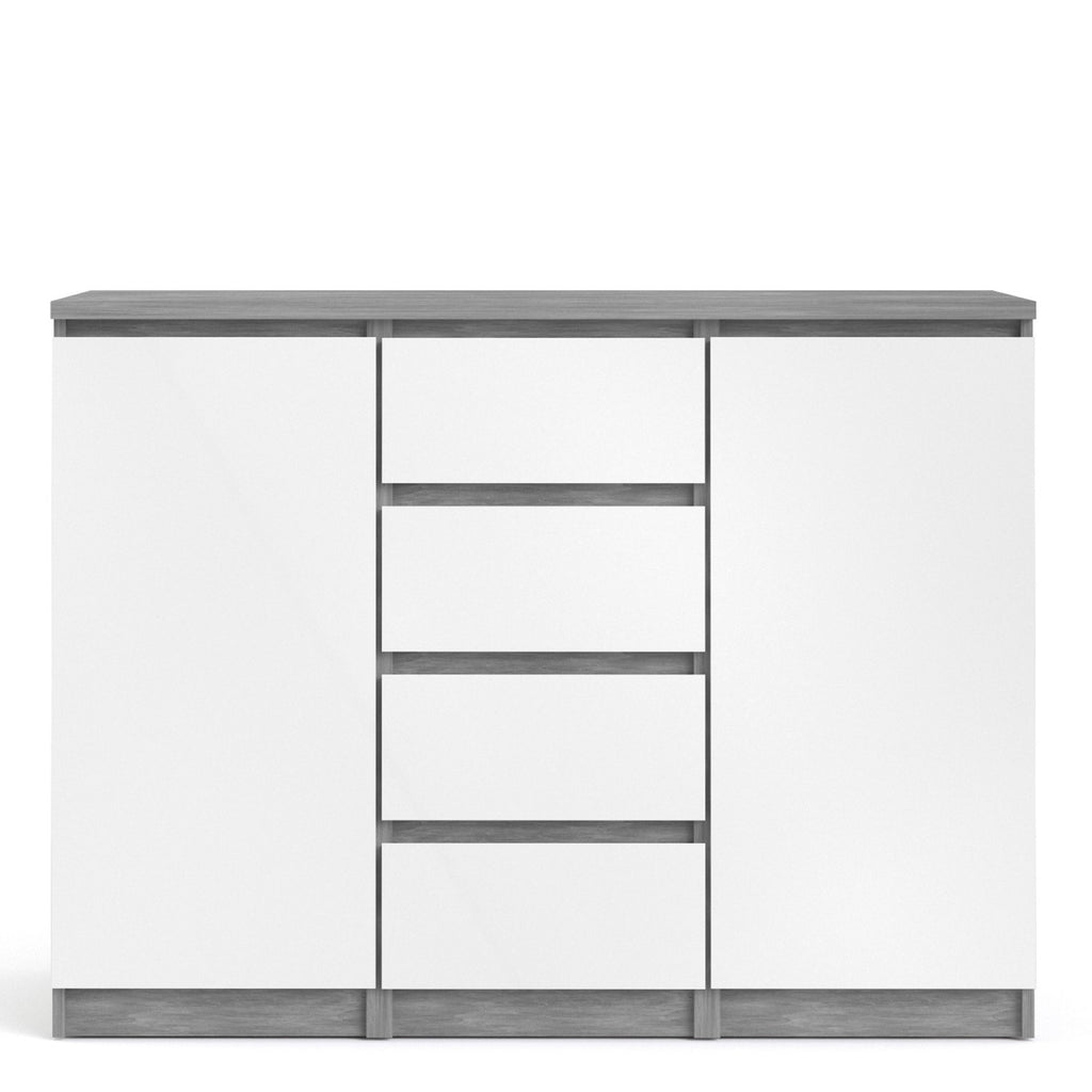 Sideboard 4 Drawers 2 Doors in Concrete and White High Gloss