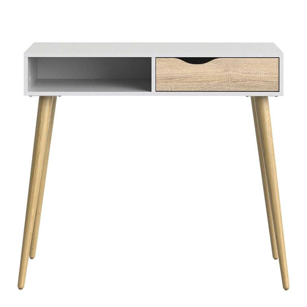 White and Oak 1 Drawer 1 Shelf Console Hall Table 89.8x103cm