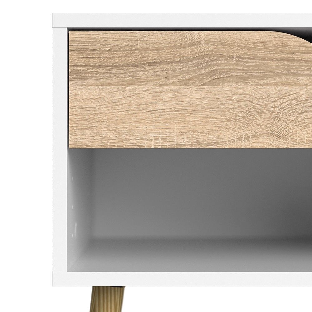 Small White and Oak Finish 1 Drawer Bedside Table