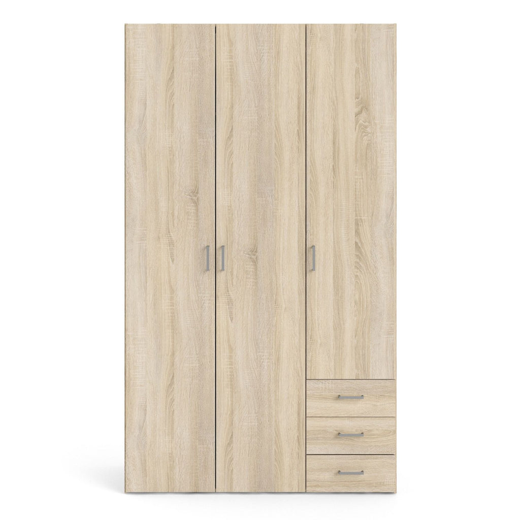 Light Oak 3 Door 3 Drawer Wardrobe 200cm Tall Modern