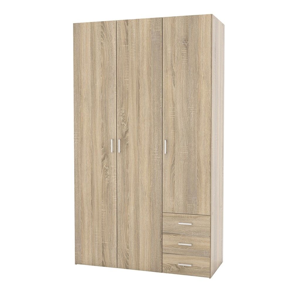 Light Oak 3 Door 3 Drawer Wardrobe 200cm Tall Modern