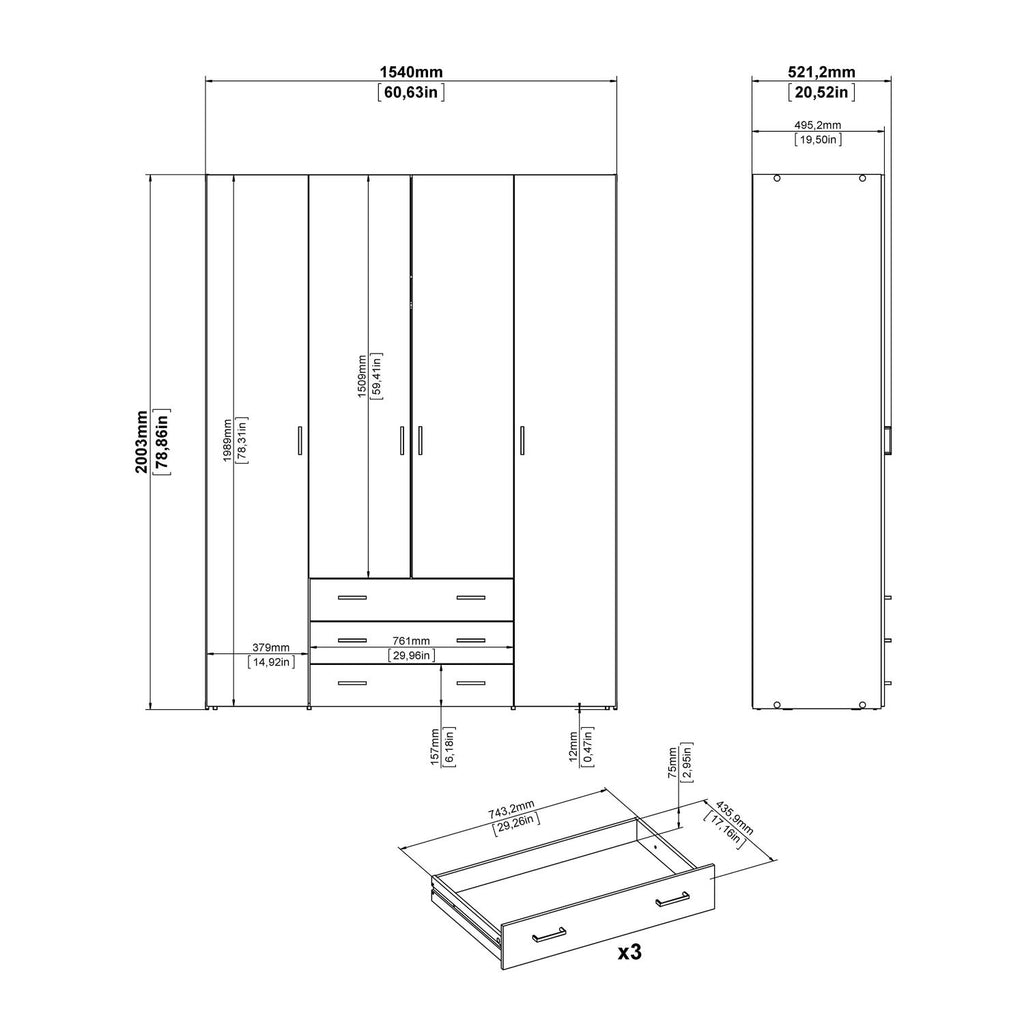 Large White 4 Door Wardrobe