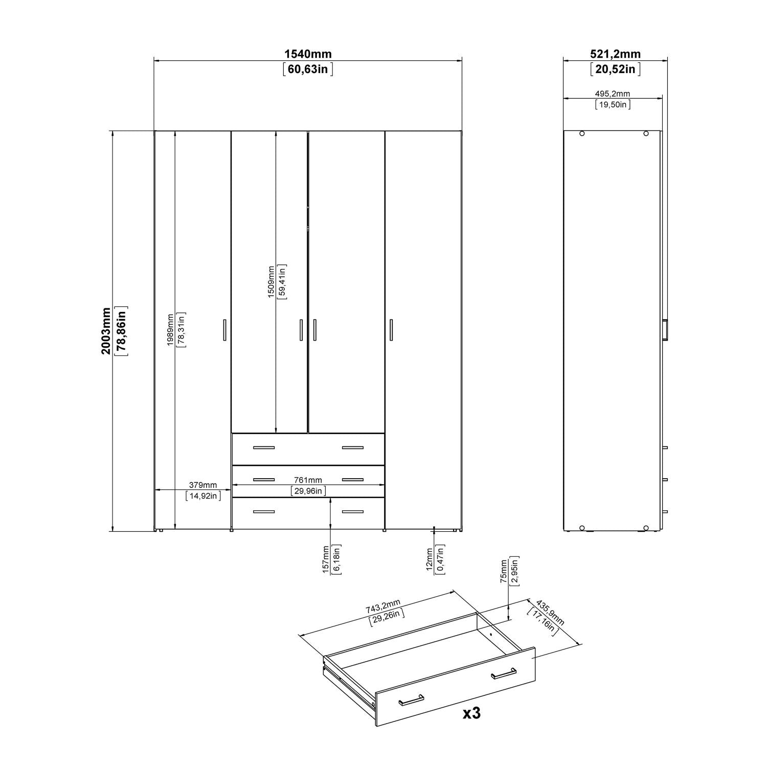 Large White 4 Door Wardrobe