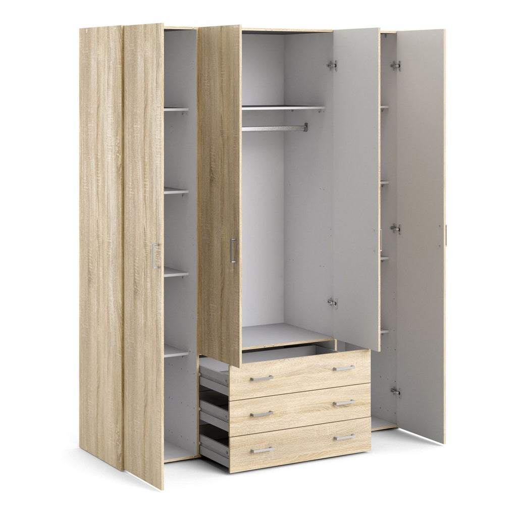 Large Tall Dark Oak Finish 4 Door and 3 Drawer Wardrobe