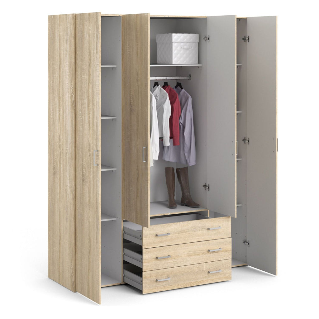 Large Tall Dark Oak Finish 4 Door and 3 Drawer Wardrobe