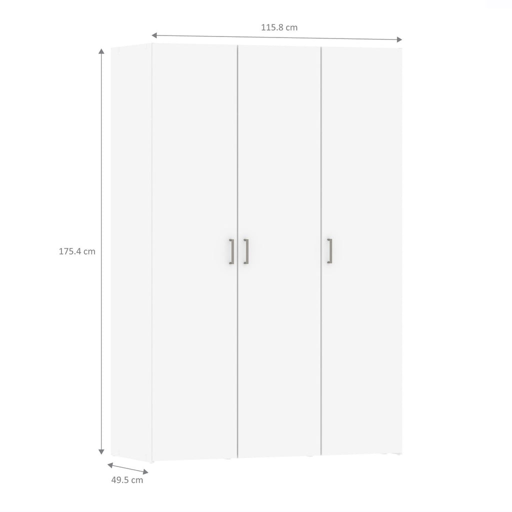 Simple White 3 Door Triple Wardrobe