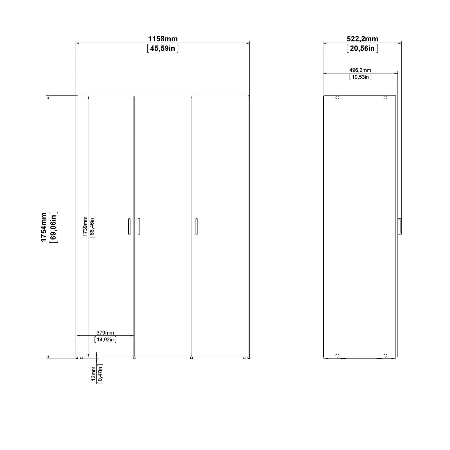 Simple White 3 Door Triple Wardrobe