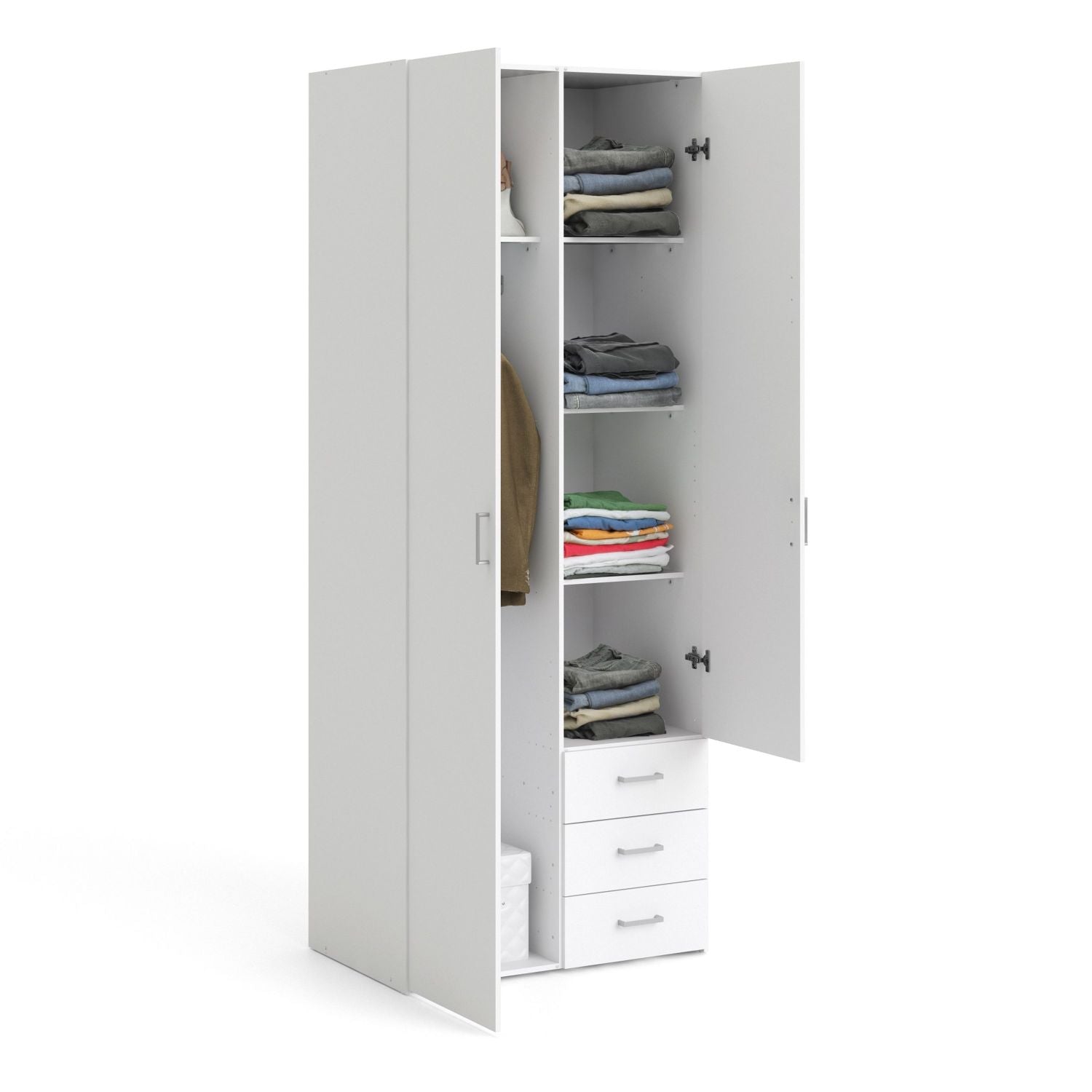Traditional Slim White Double Wardrobe