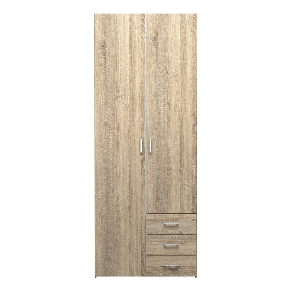 Oak Tall Double Combination Wardrobe 2 Doors 3 Drawers 200cm Tall