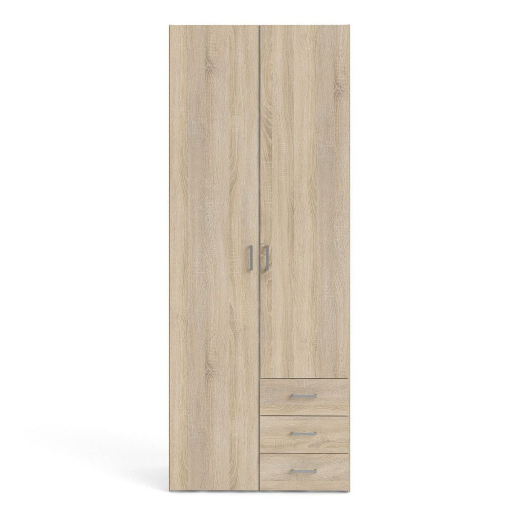 Oak Tall Double Combination Wardrobe 2 Doors 3 Drawers 200cm Tall