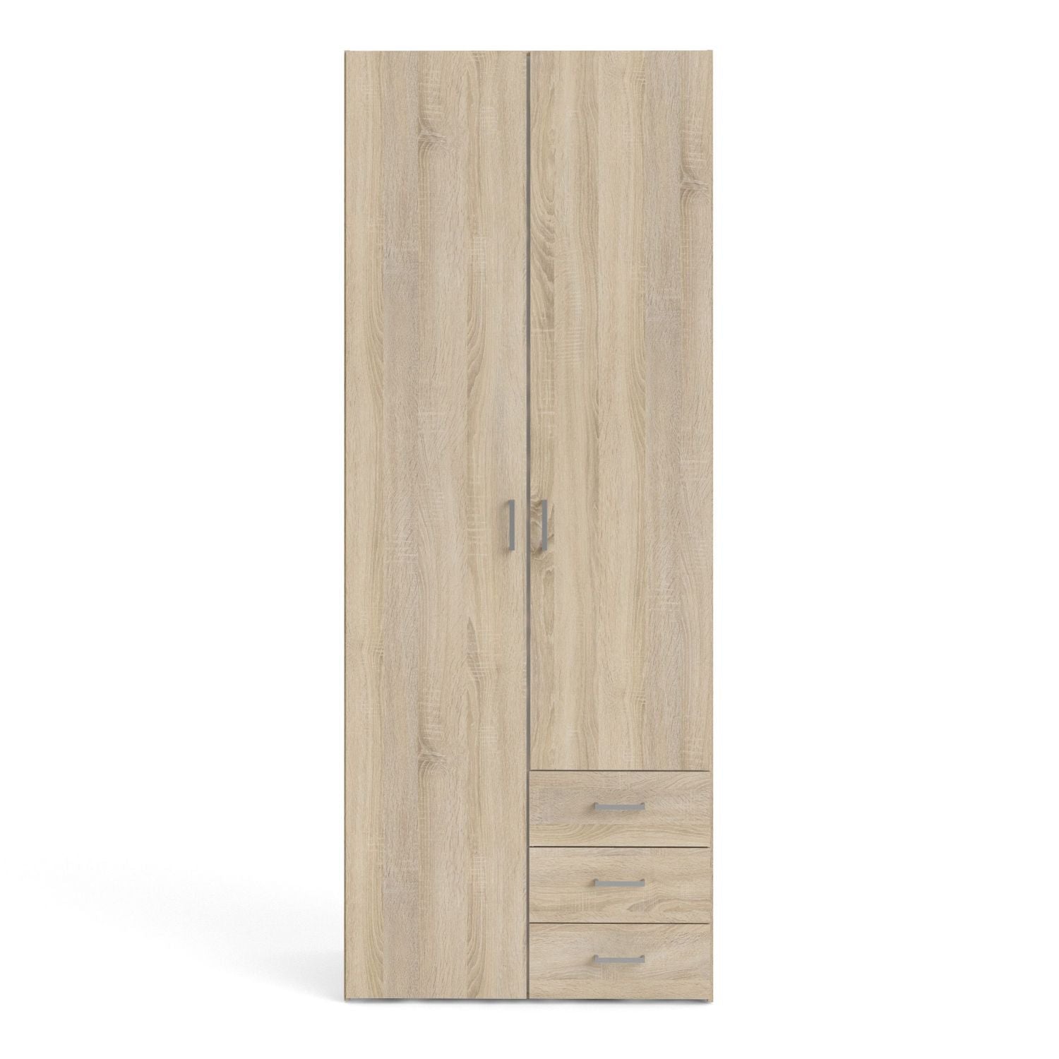 Oak Tall Double Combination Wardrobe 2 Doors 3 Drawers 200cm Tall