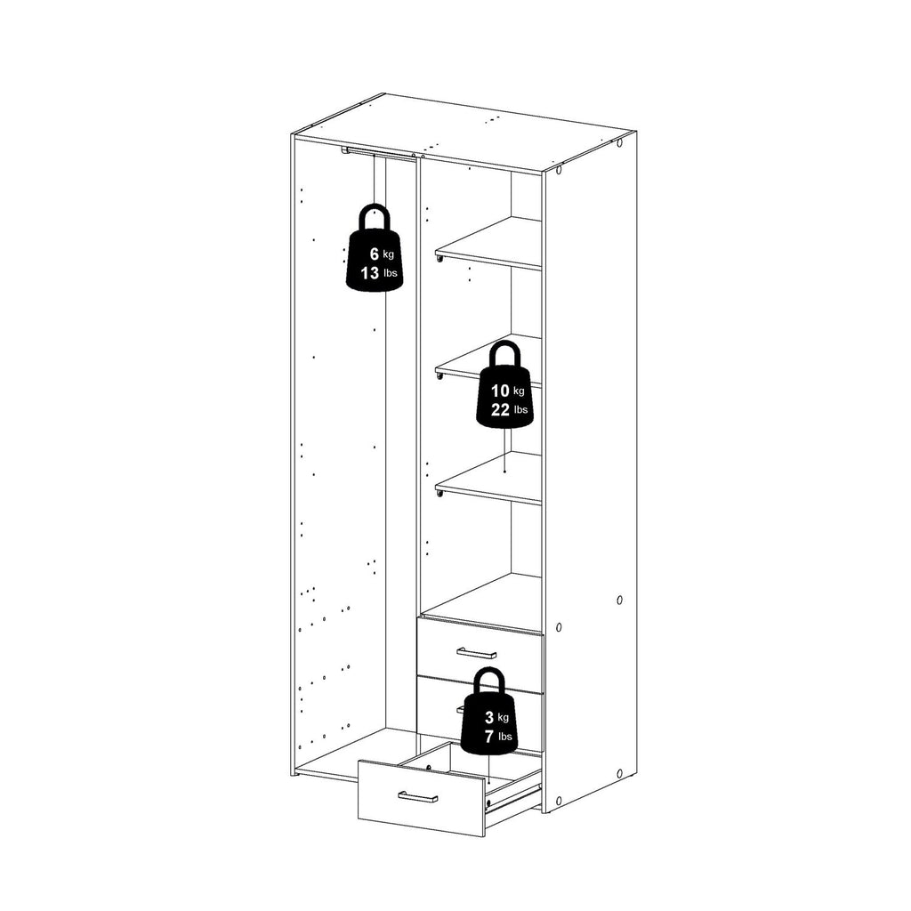 Tall Slim White 2 Door Double Wardrobe With Metal Handles