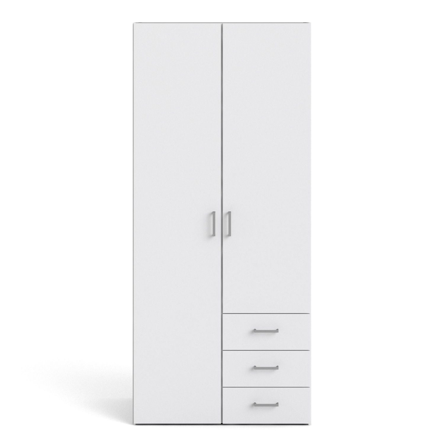 Tall Slim White 2 Door Double Wardrobe With Metal Handles
