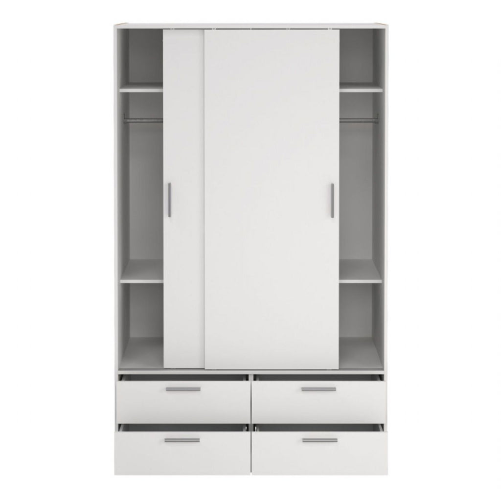 Line Wardrobe with 2 Sliding Doors and 4 Drawers, White