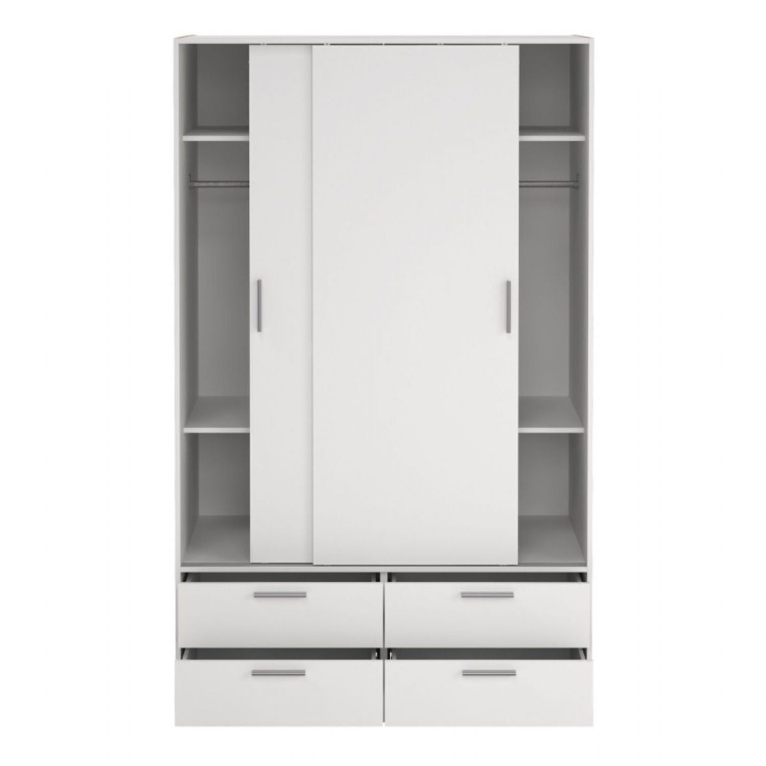 Line Wardrobe with 2 Sliding Doors and 4 Drawers, White