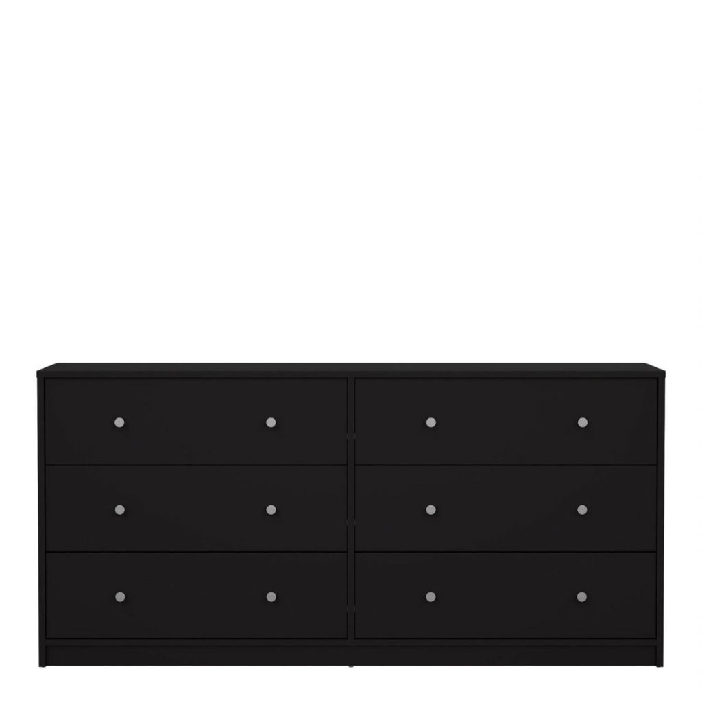 Black Wide 6 Drawer Wooden Double Midi Chest of Drawers