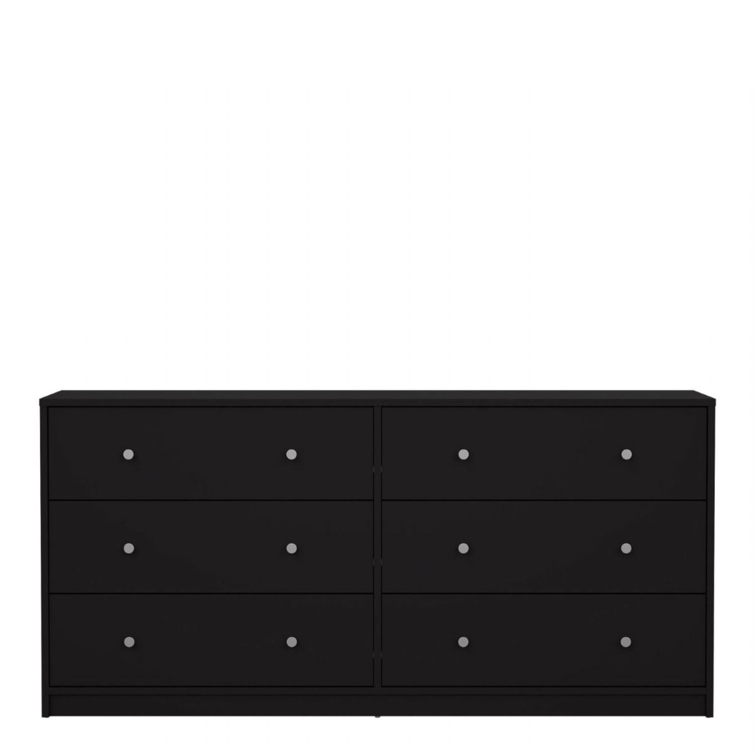 Black Wide 6 Drawer Wooden Double Midi Chest of Drawers