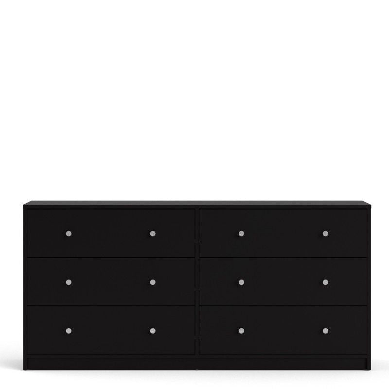 Black Wide 6 Drawer Wooden Double Midi Chest of Drawers