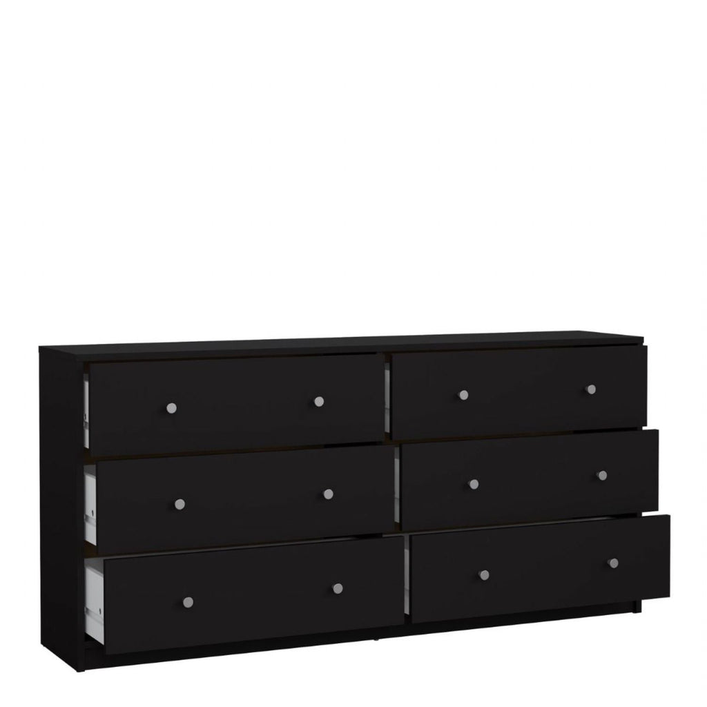 Black Wide 6 Drawer Wooden Double Midi Chest of Drawers