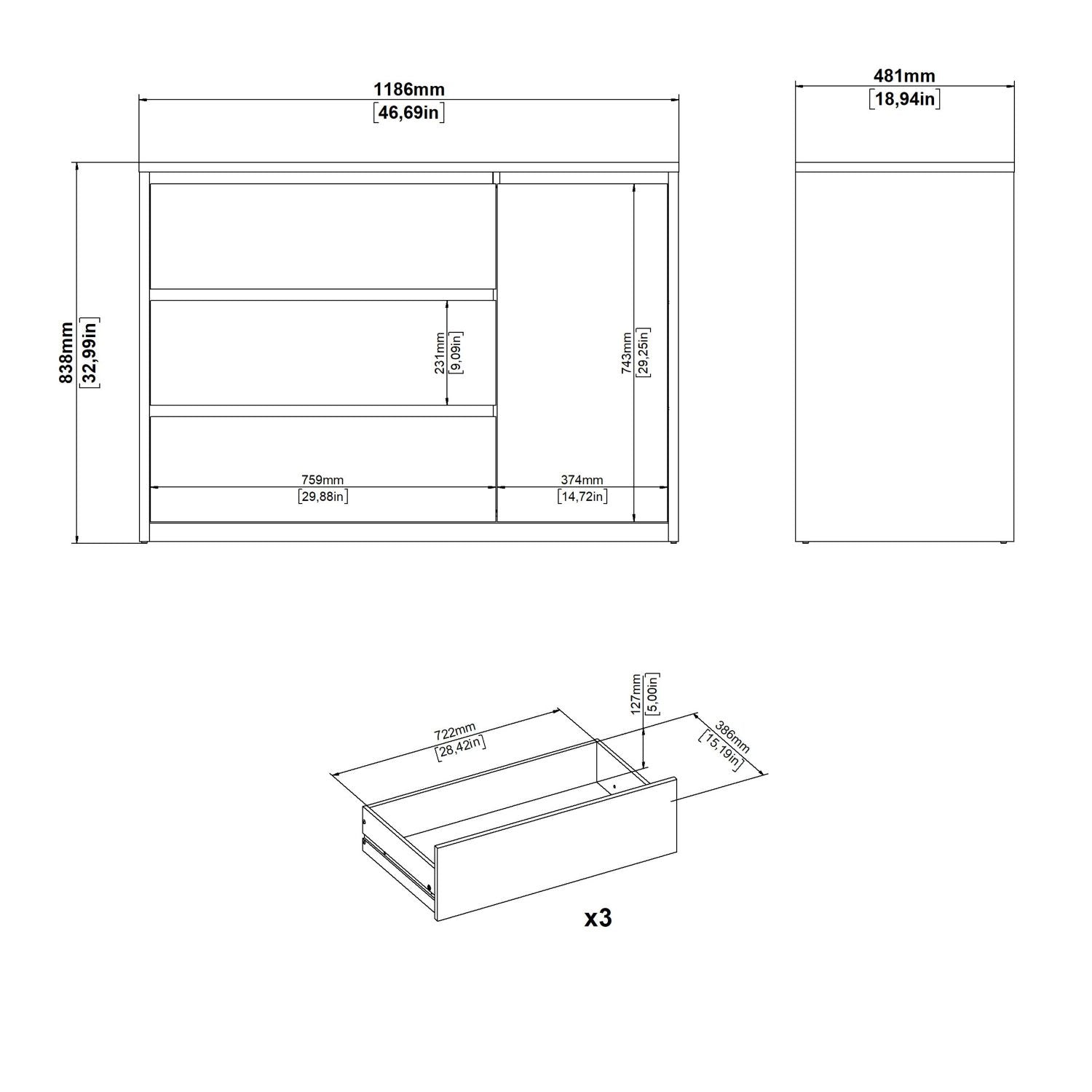 Next Sideboard with 1 Door and 3 Drawers Jackson Hickory White High Gloss