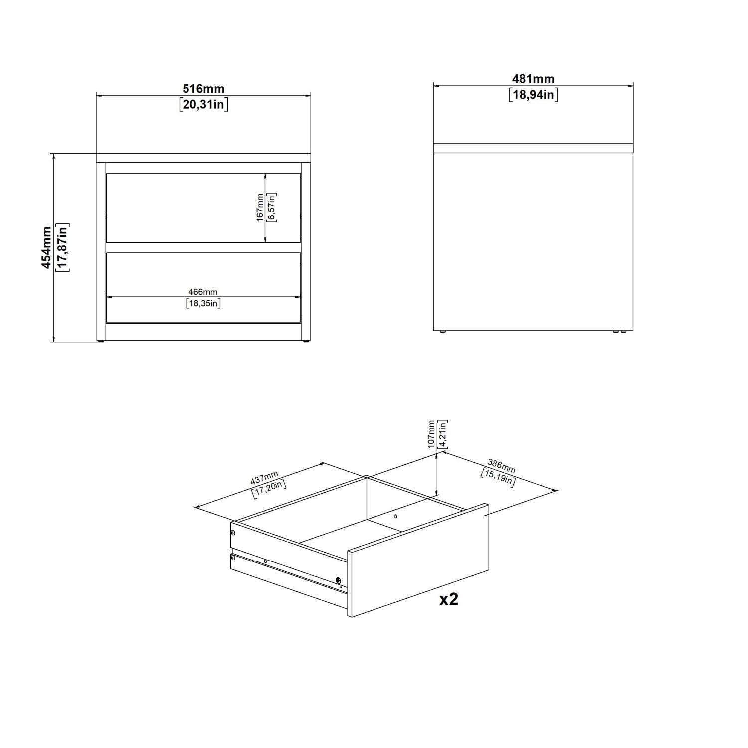Next Nightstand 2 Drawers White