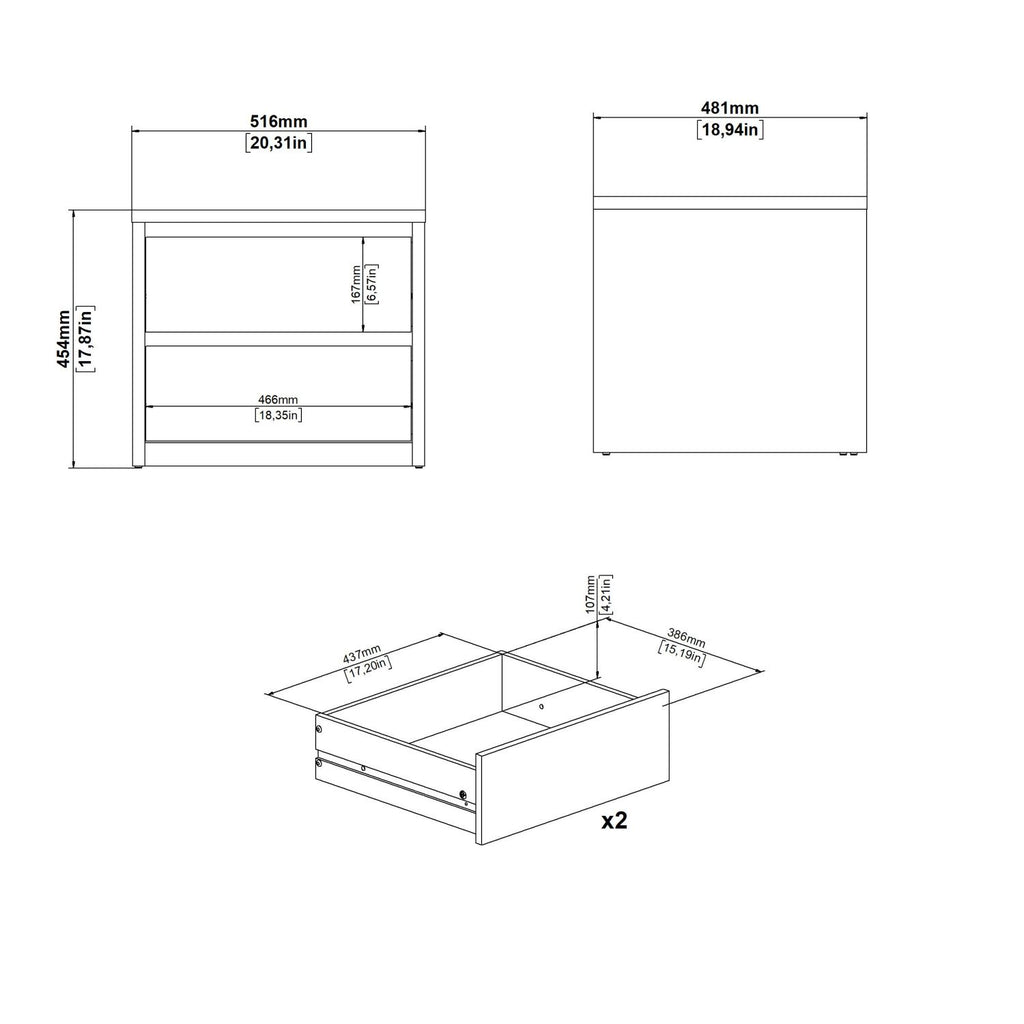 Next Nightstand 2 Drawers Jackson Hickory White High Gloss