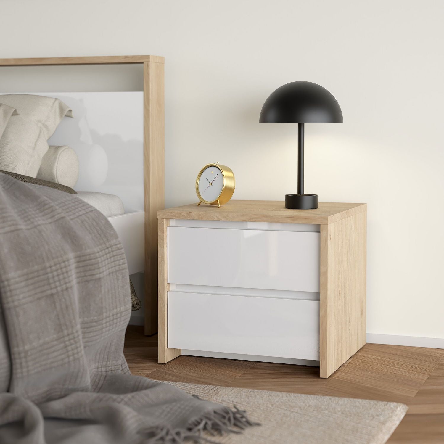 Next Nightstand 2 Drawers Jackson Hickory White High Gloss