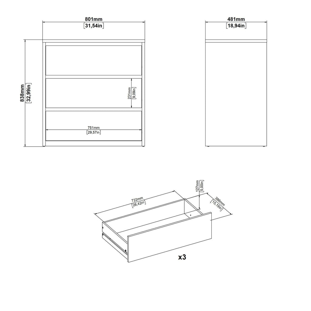 Next Chest 3 Drawers Jackson Hickory White High Gloss
