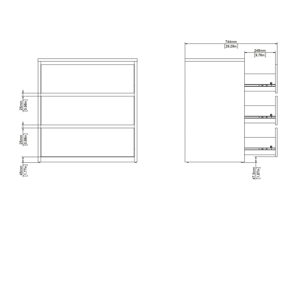 Next Chest 3 Drawers Jackson Hickory White High Gloss