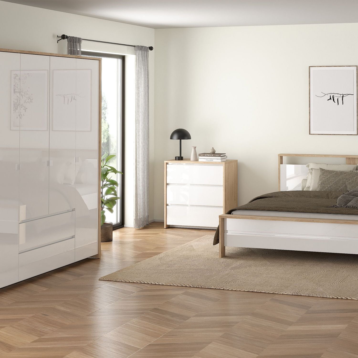 Next Chest 3 Drawers Jackson Hickory White High Gloss