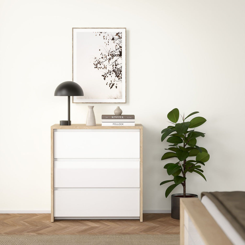 Next Chest 3 Drawers Jackson Hickory White High Gloss