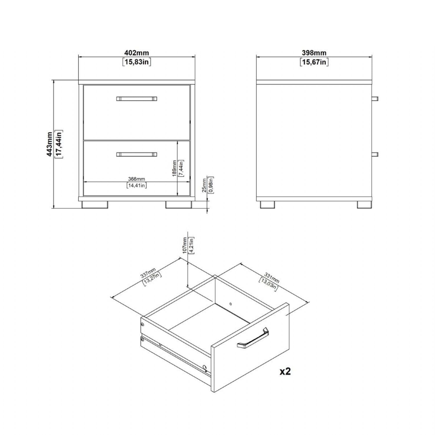 Sofia Nightstand 2 Drawers Jackson Hickory