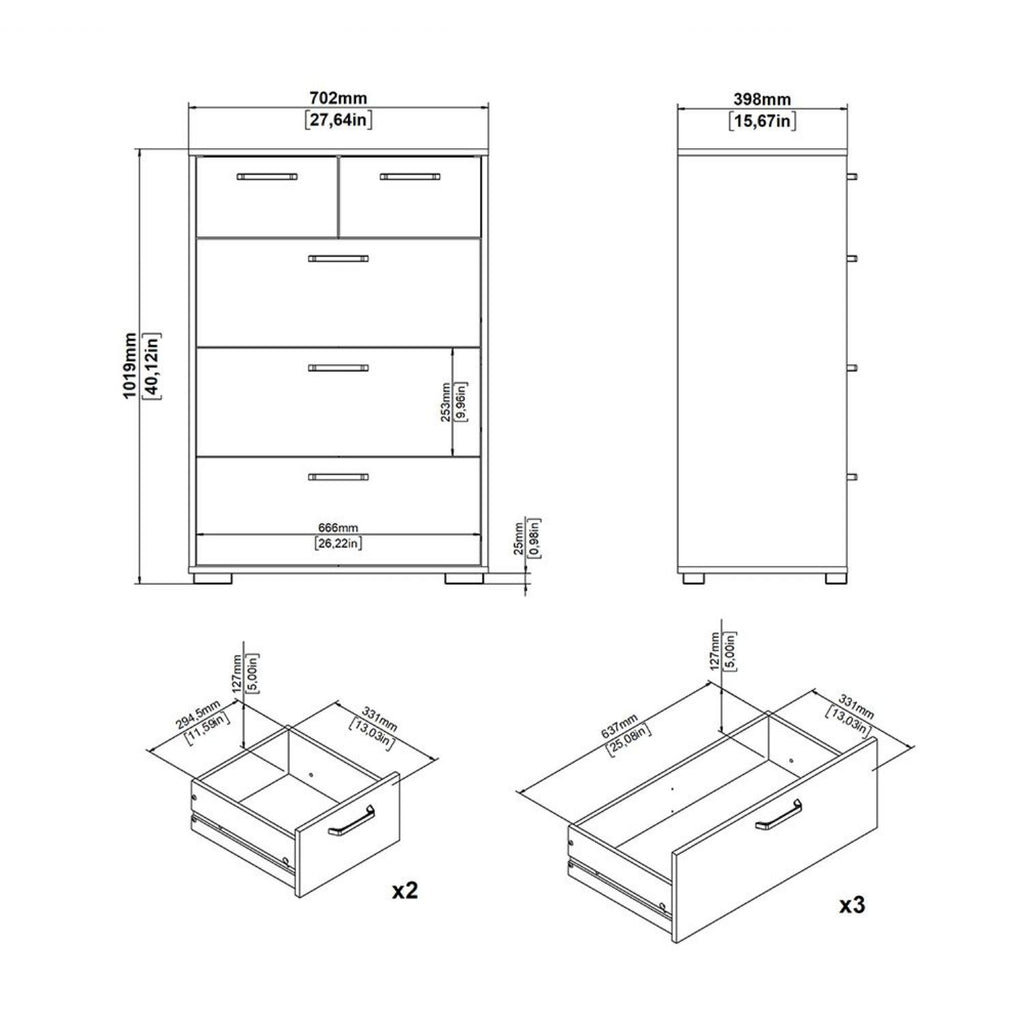 Sofia Chest 3 + 2 Drawers White