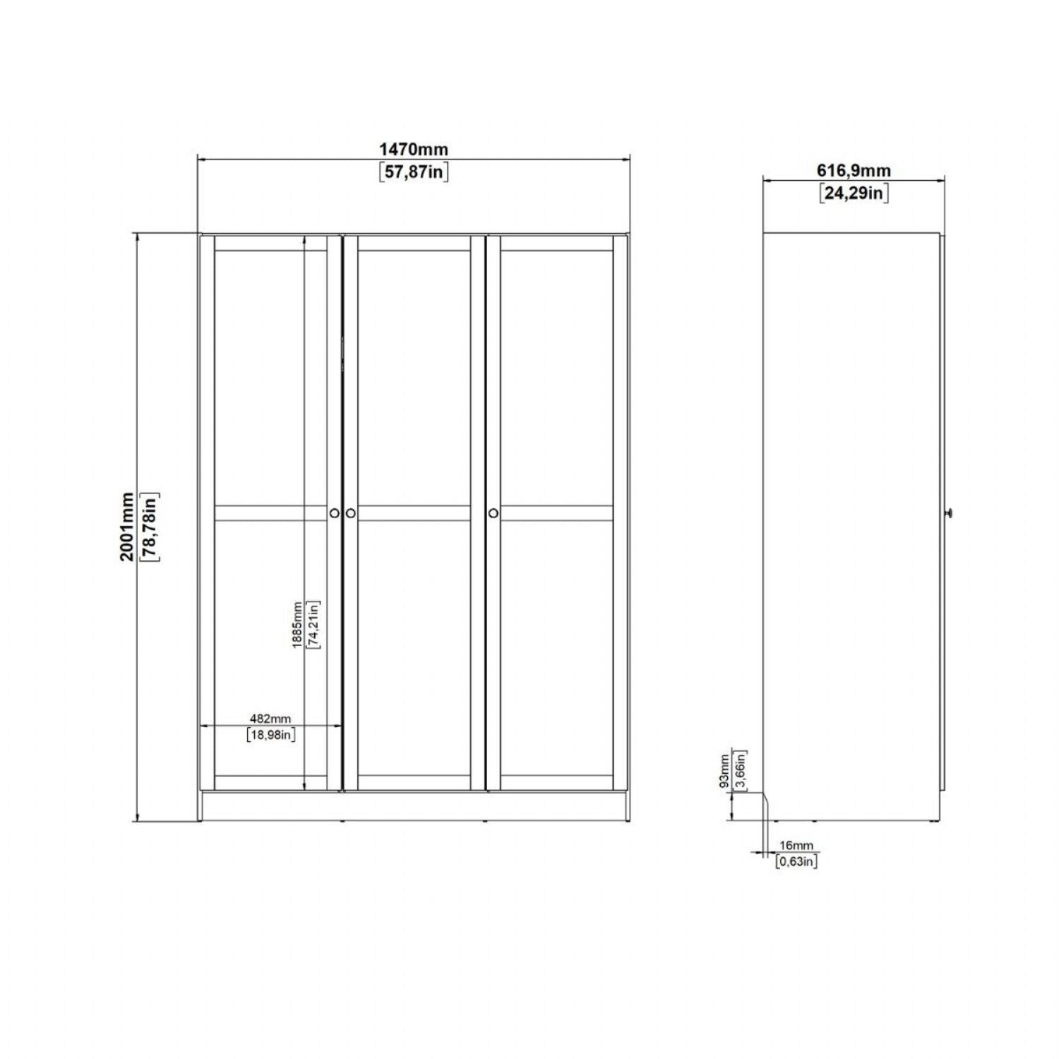 Brande Wardrobe with 3 Frame Doors in Cashmere