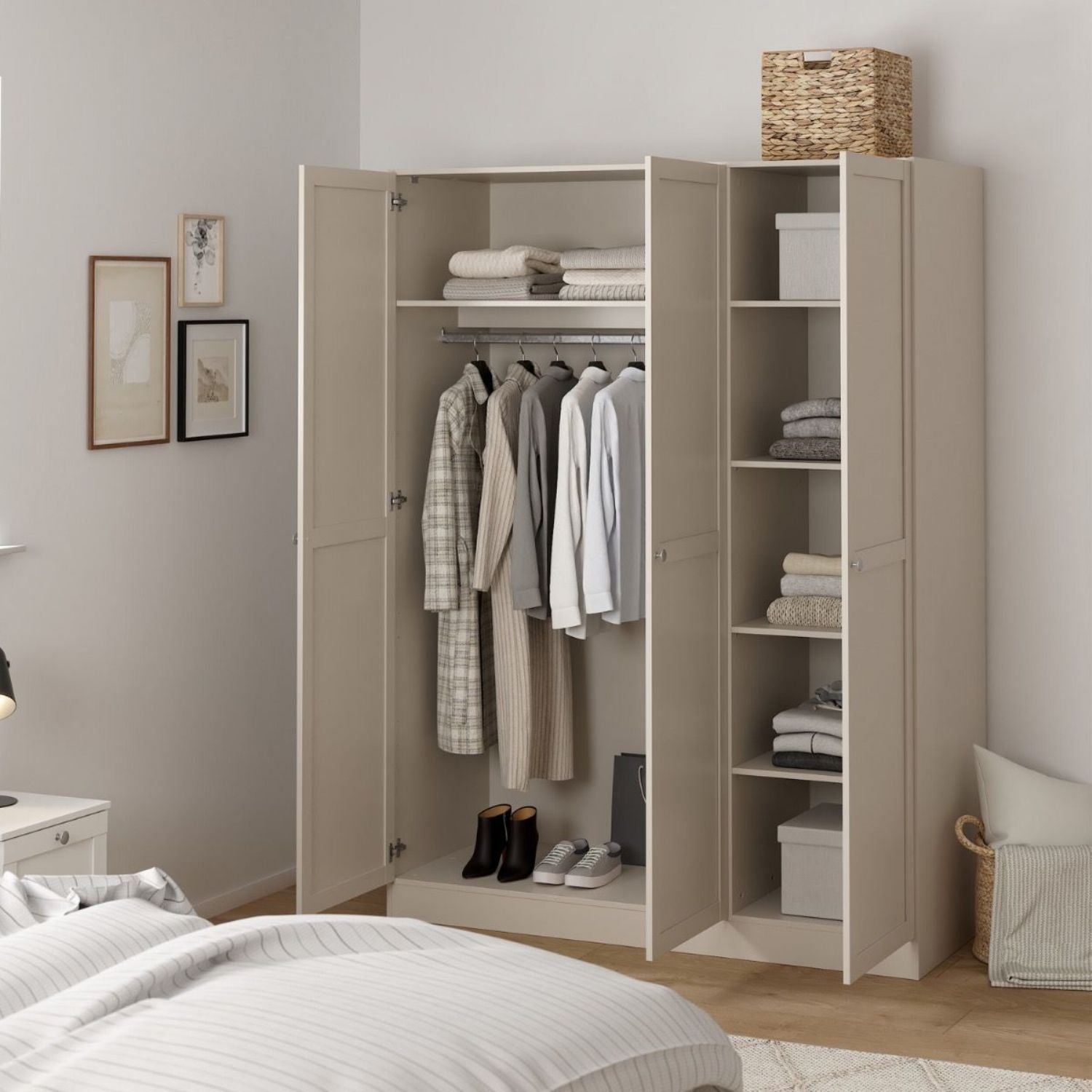 Brande Wardrobe with 3 Frame Doors in Cashmere