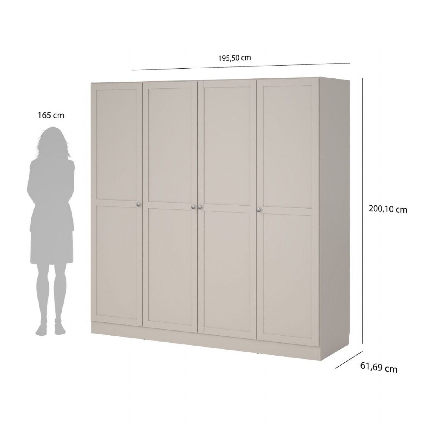 Brande Wardrobe with 4 Frame Doors in Cashmere