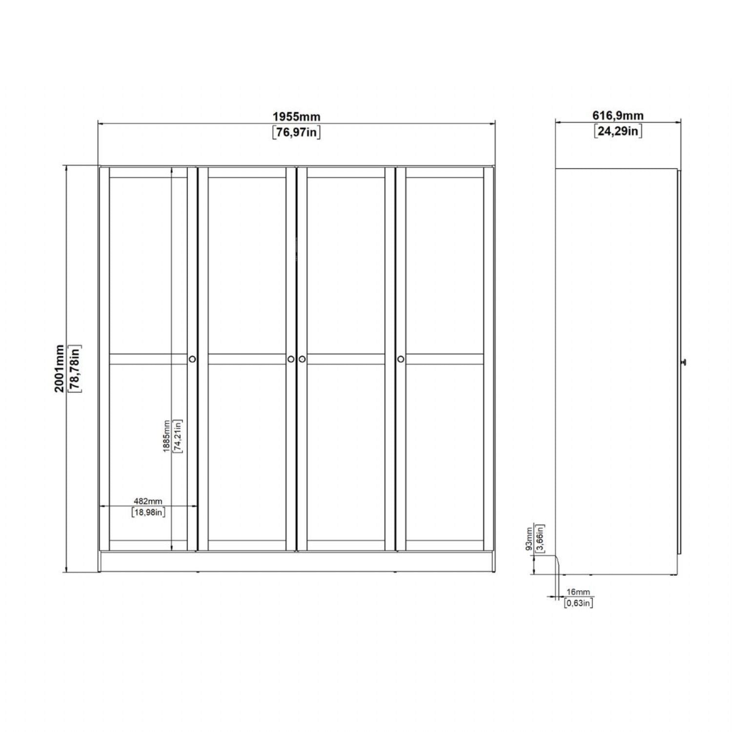 Brande Wardrobe with 4 Frame Doors in Cashmere