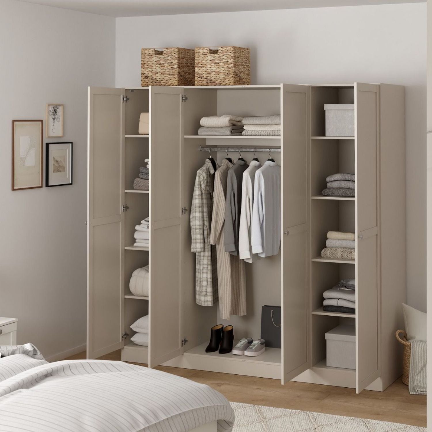 Brande Wardrobe with 4 Frame Doors in Cashmere