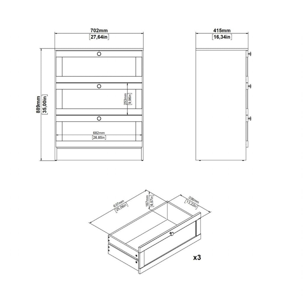 Brande Chest with 3 Frame Drawers in White