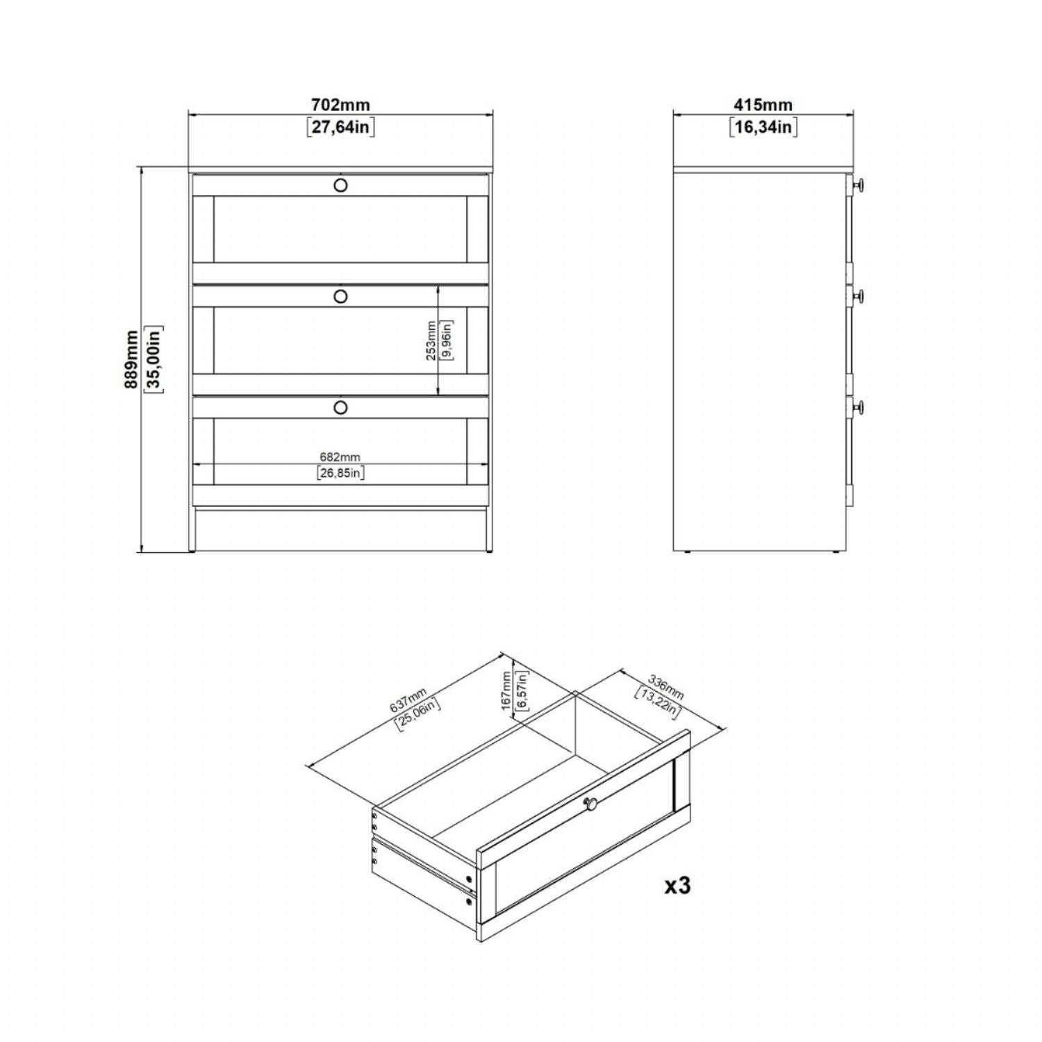 Brande Chest with 3 Frame Drawers in White