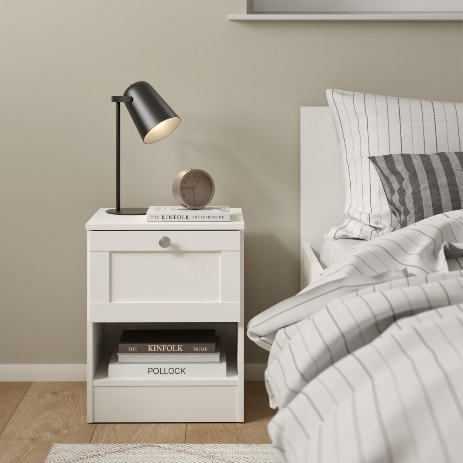 Brande Nightstand with 1 Frame Drawer in White