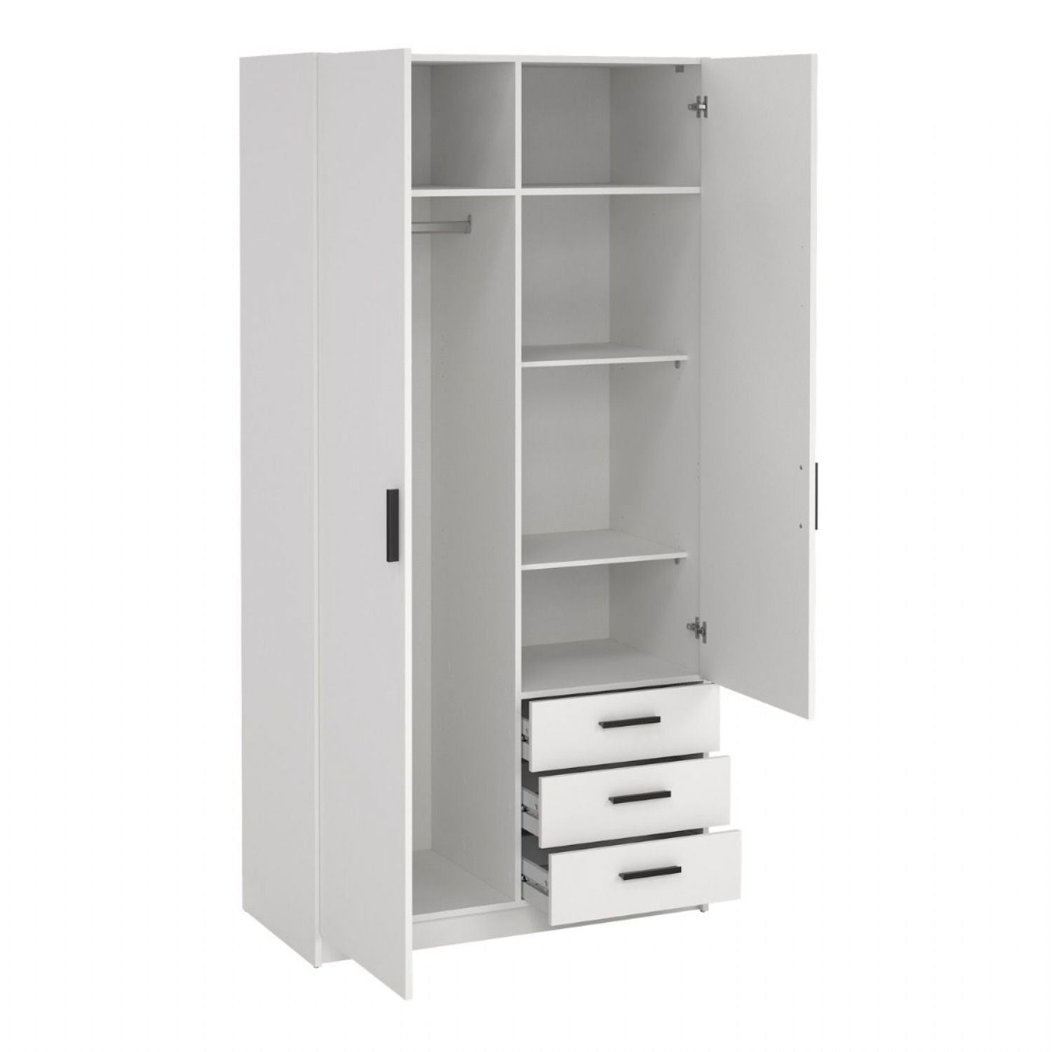 Sprint Wardrobe with 2 Doors + 3 Drawers in White