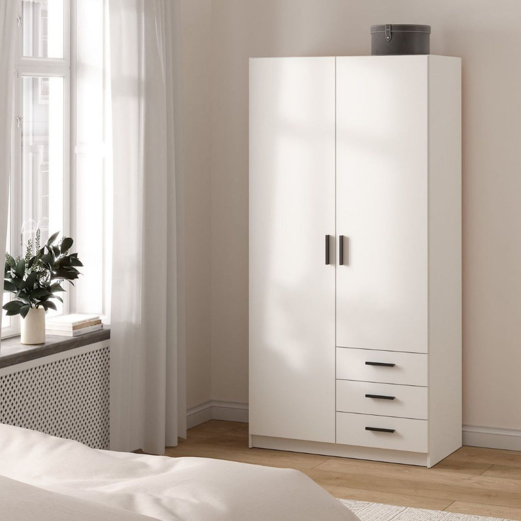 Sprint Wardrobe with 2 Doors + 3 Drawers in White