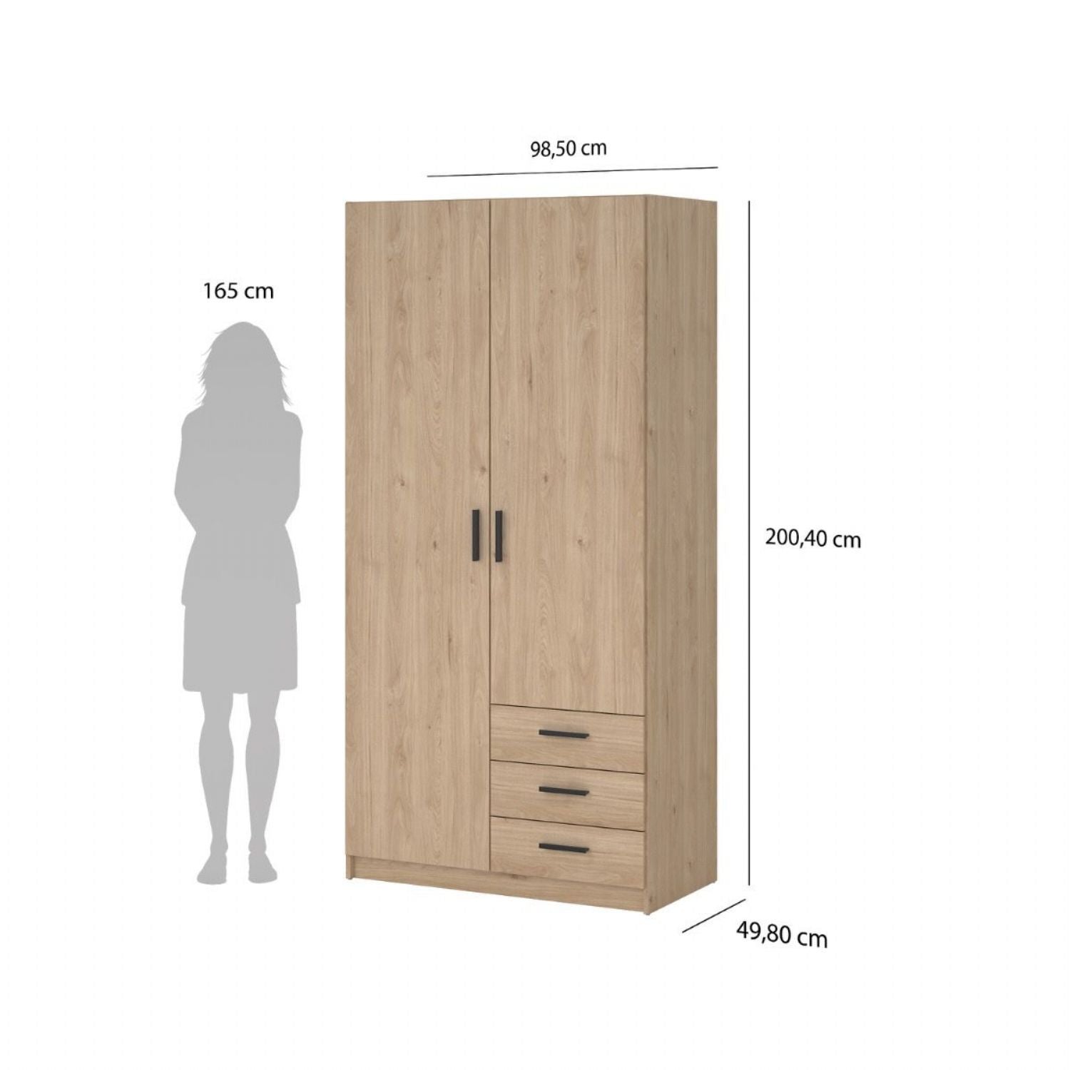 Sprint Wardrobe with 2 Doors + 3 Drawers in Jackson Hickory