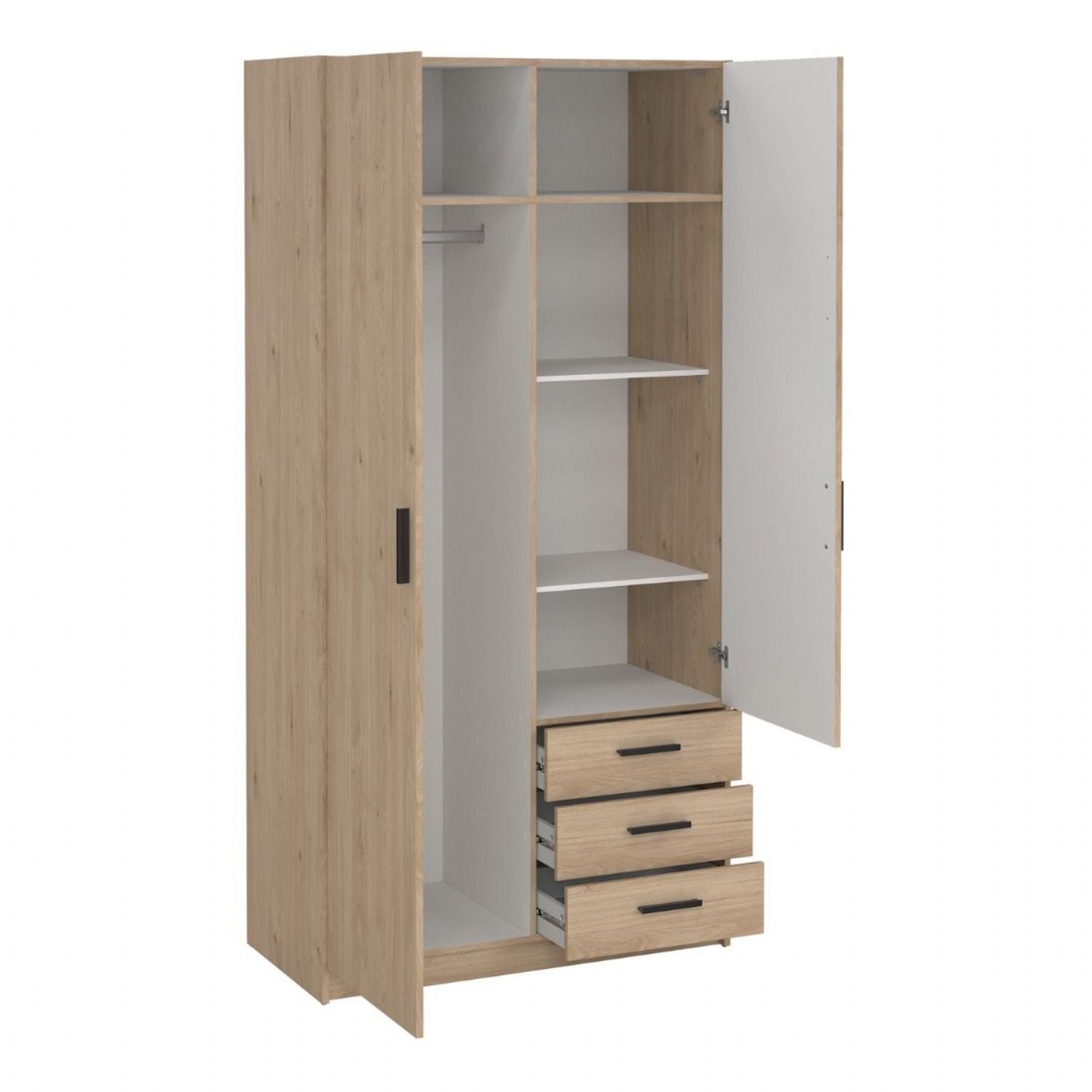 Sprint Wardrobe with 2 Doors + 3 Drawers in Jackson Hickory